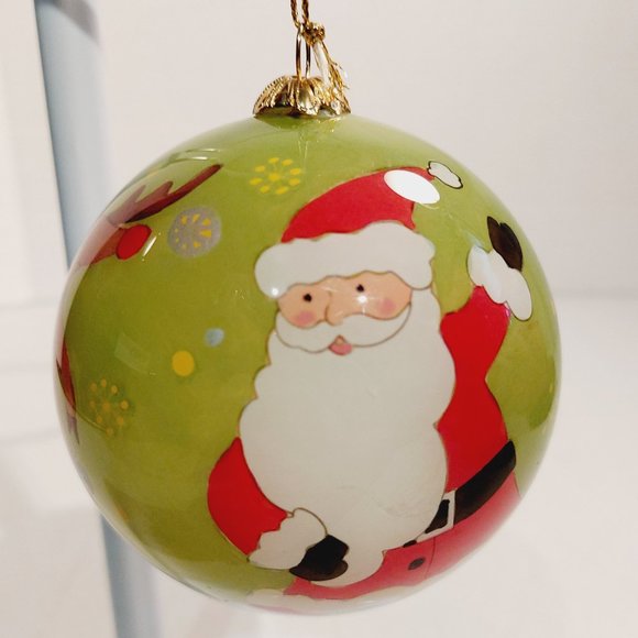 Li Bien Pier 1 "Santa & Reindeer" Reverse Painted Glass Christmas Ornament 2007 - Picture 1 of 7